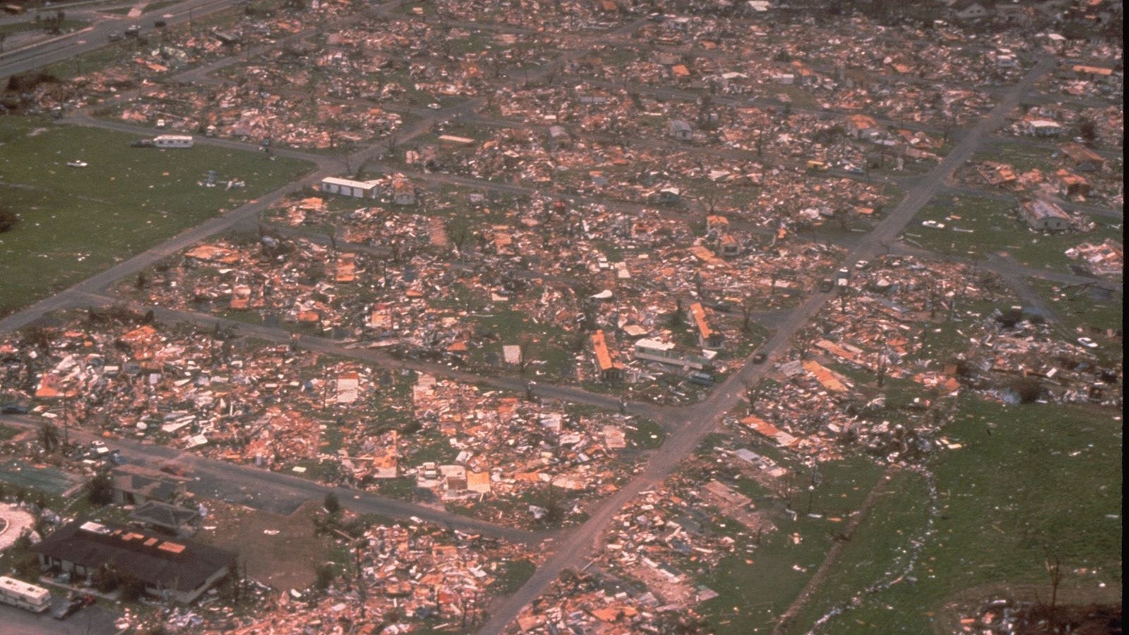 Aerial view of Homestead after Hurricane Andrew in 1992